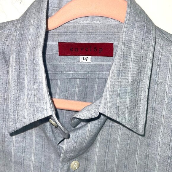 Envelop Striped Shirt Mens Blue Size Small Button Front Cotton Made In Canada - Picture 4 of 8